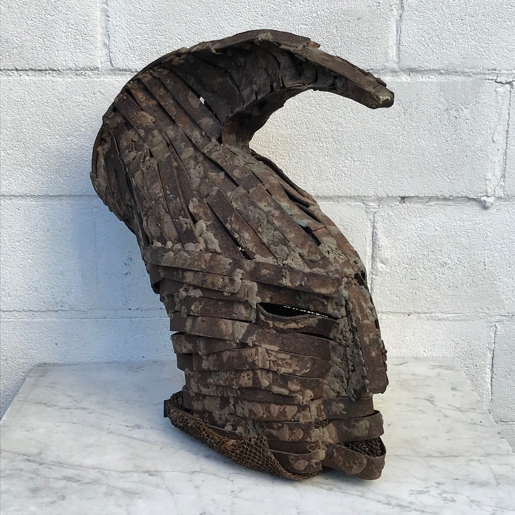 Vintage Studio Brutalist Iron Mask Metal Art Sculpture, Tribal Welded Modern studio mask head piece sculpture