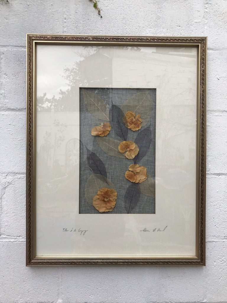  Vintage Oshibana Pair Large Vintage Framed and signed by artist Dried Flowers in Glass with matting