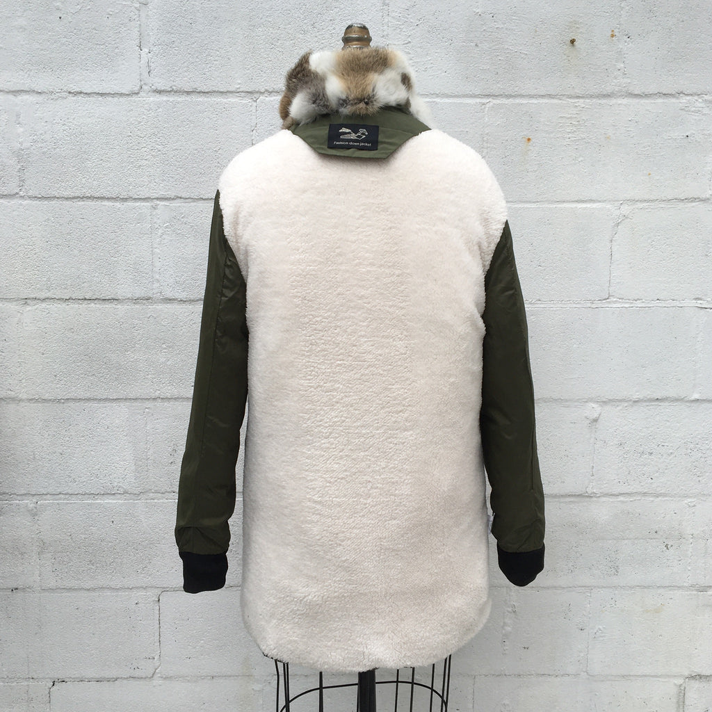 Women's Small Vintage Fur Down and Nylon Green Parka winter coat, Rabbit fur lined coat. 