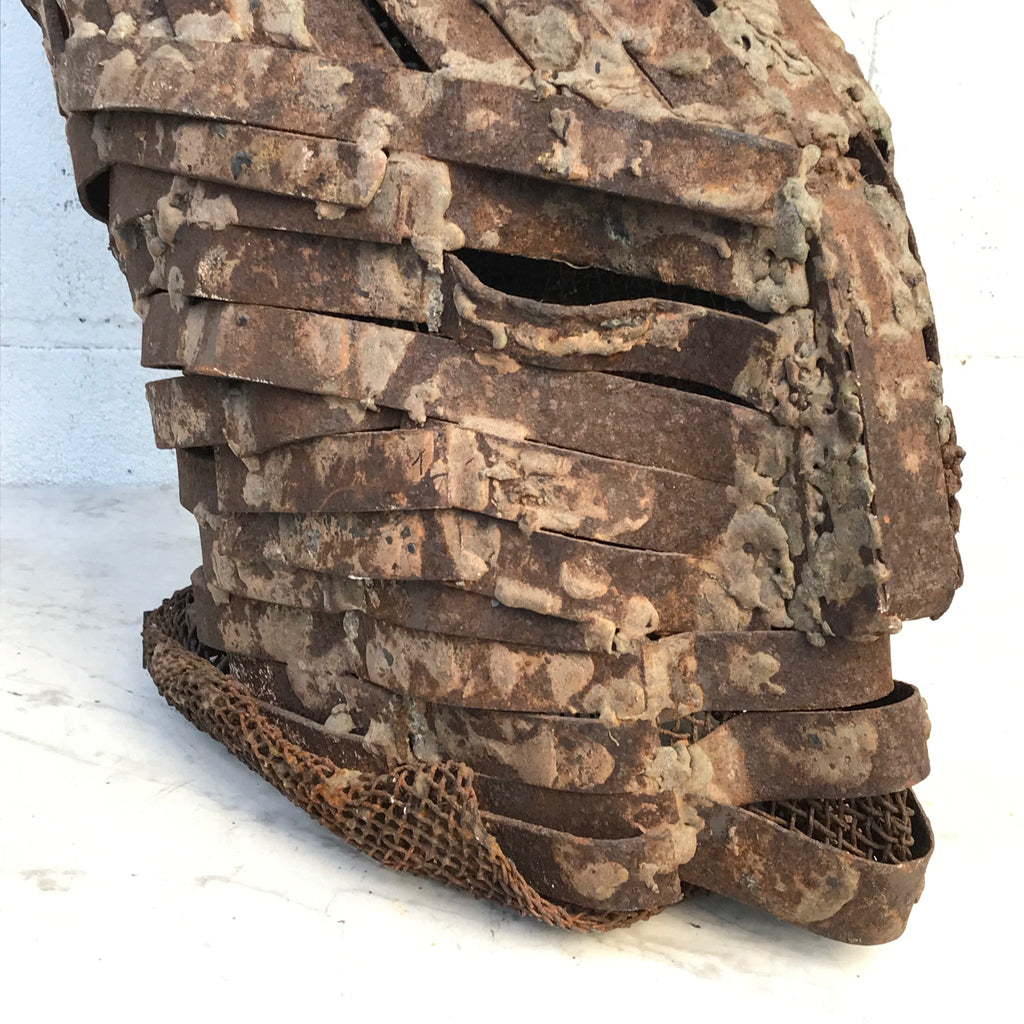 Vintage Studio Brutalist Iron Mask Metal Art Sculpture, Tribal Welded Modern studio mask head piece sculpture