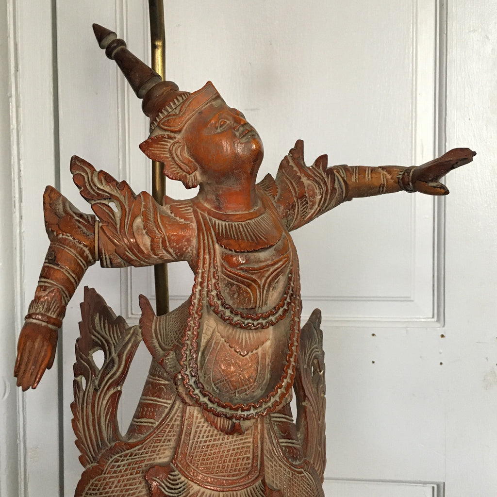 RARE! Pair Vintage Terracotta Vintage Thai Dancer Lamp with Shades