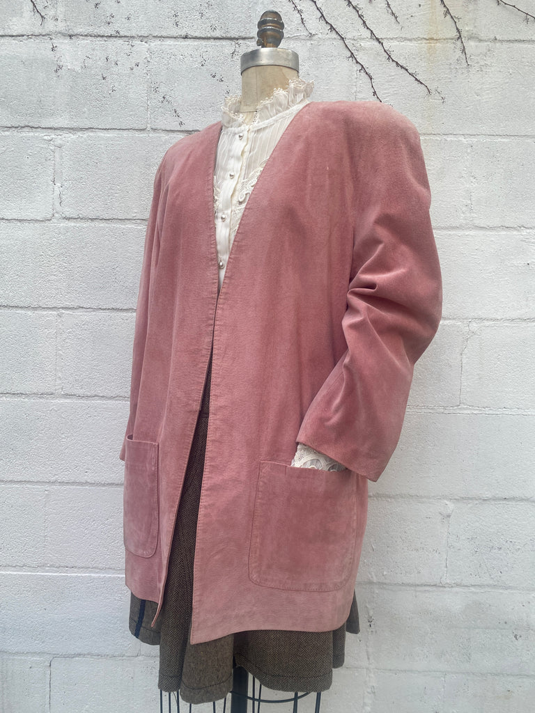 1980s Lord & Taylor suede oversized blazer round collar with large shoulder pads , Womens size: Medium / Large