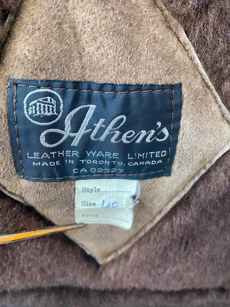 Men's Small or Womens Large Vintage Brown Sheepskin Fur Coat  by Athen's Leather Ware Limited, Made in Toronto Canada 