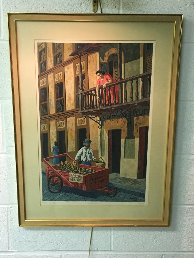 1961 signed painting 'Revendon' by Luis Germán Cajiga  Puerto Rican Artist