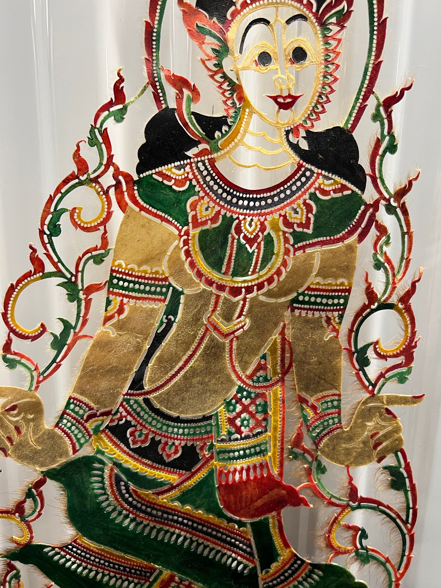 Lily Thailand 仏像アート 2) Vintage Indonesia Thailand Hand Painted Cut From Leather Nang