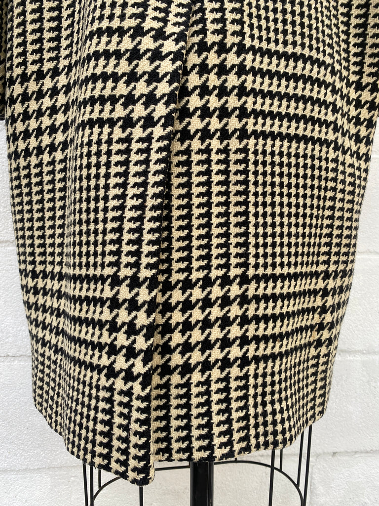 Womens 1980s Anne Klein Designer black and white Hounds Tooth wool trench coat size M/L