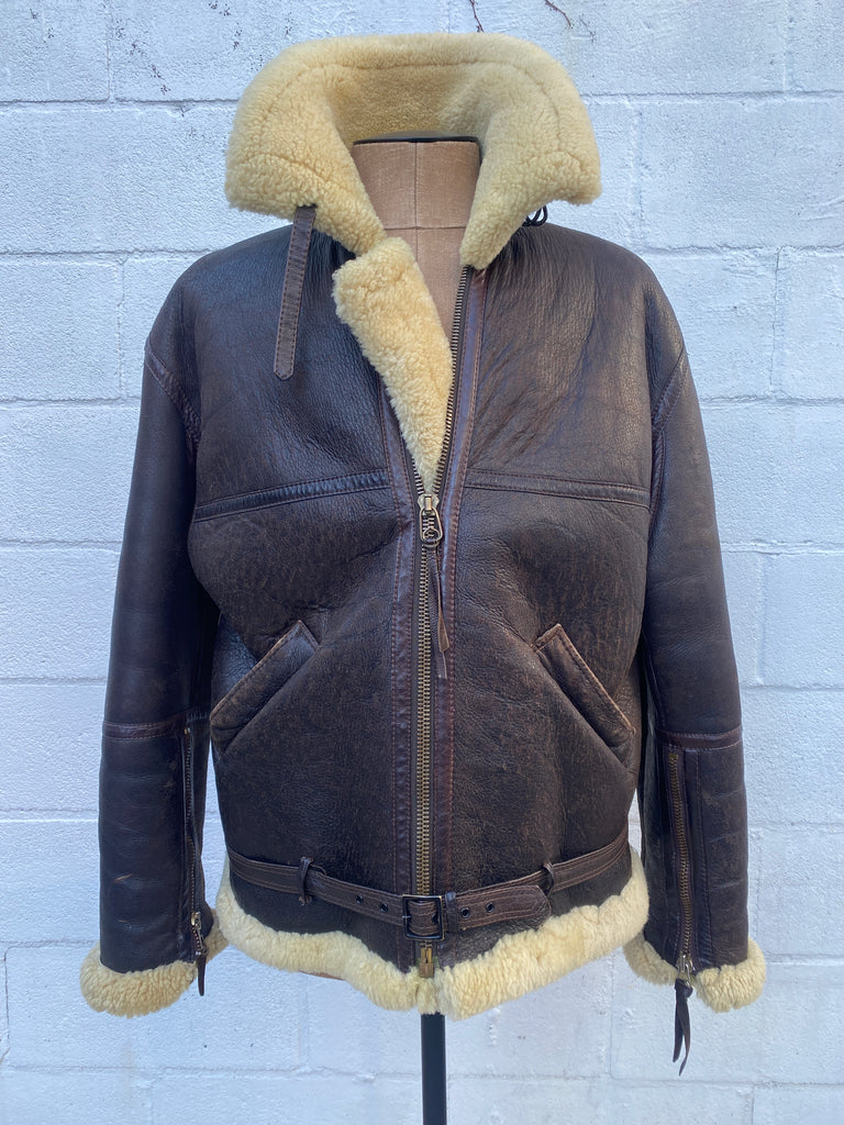 Men's Size 40 Large Brown Bomber Leather and Shearling brown Coat by Willis & Geiger B3