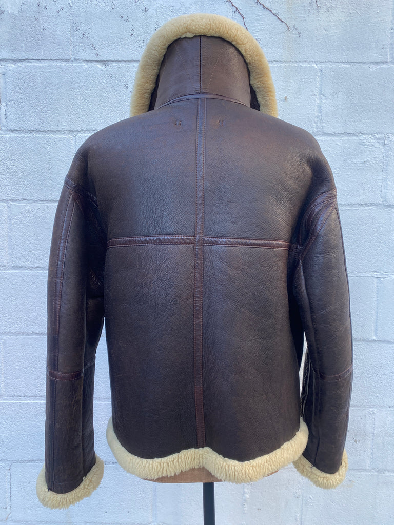 Men's Size 40 Large Brown Bomber Leather and Shearling brown Coat by Willis & Geiger B3
