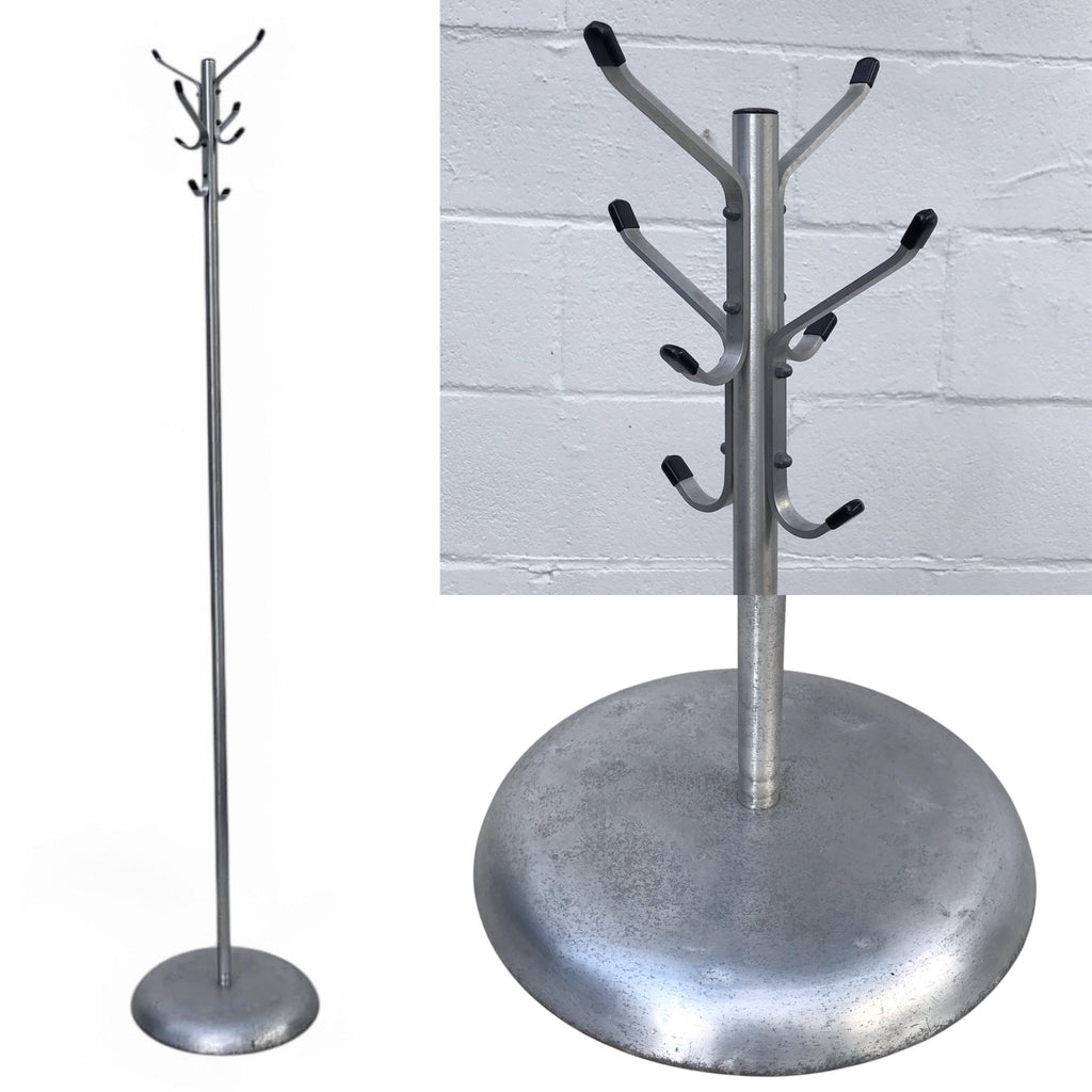  Mid Century Modern Standing Silver Metal Industrial Coat / Hat Rack