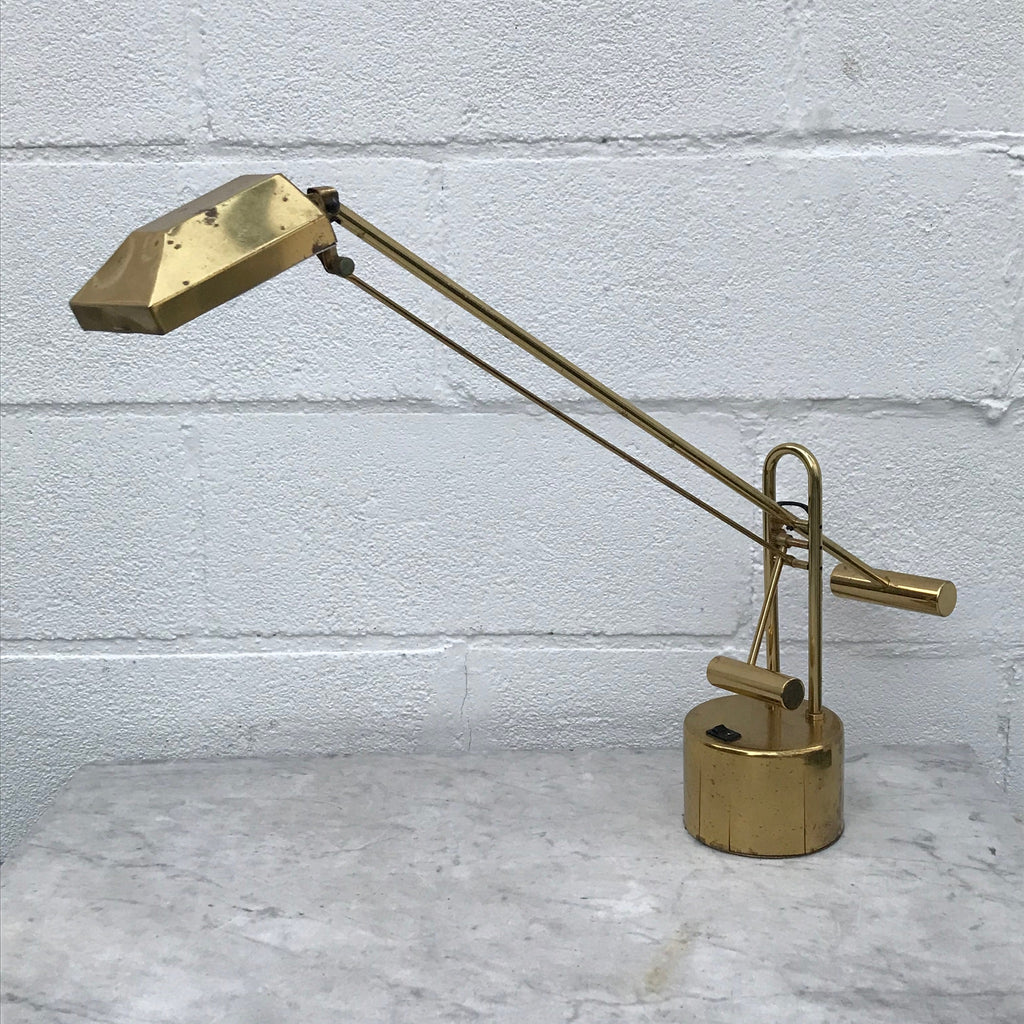 1970's Post Modern Brass Weighted Swing Arm Desk Lamp 