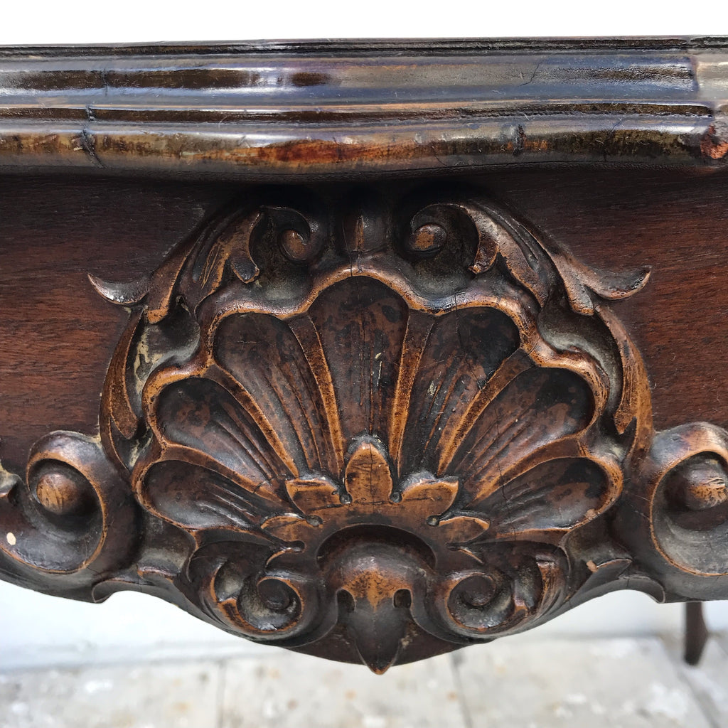 Antique carved dark wood console half circle table w/ Cabriole legs, side table, hallway table, end table, display table, SHIPPING price NOT INCLUDED