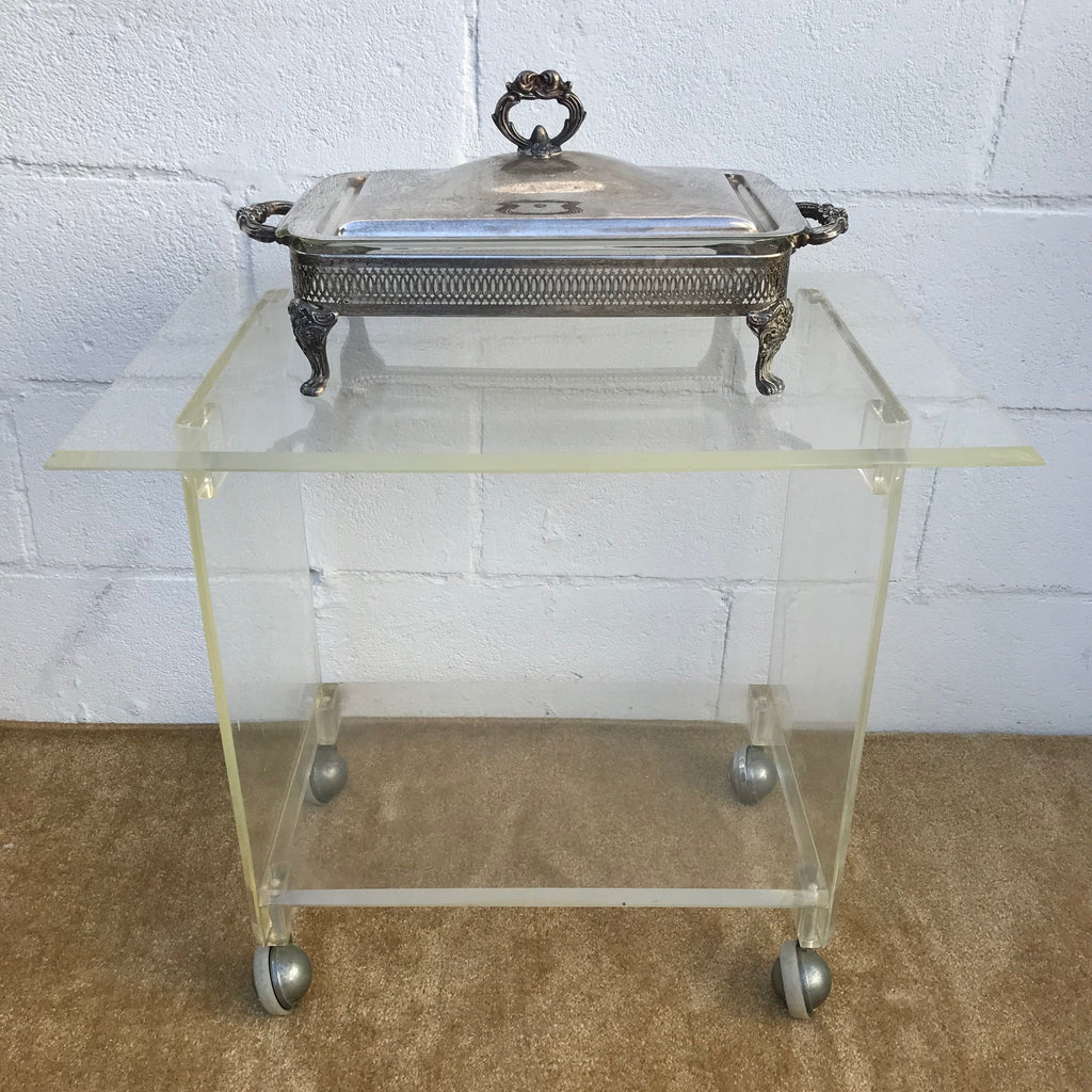 1960s Mid Century Modern Lucite Rolling Cart, Bar Cart, Side table, TV Stand, Plant Stand. Located in Astoria , Queens NYC. 