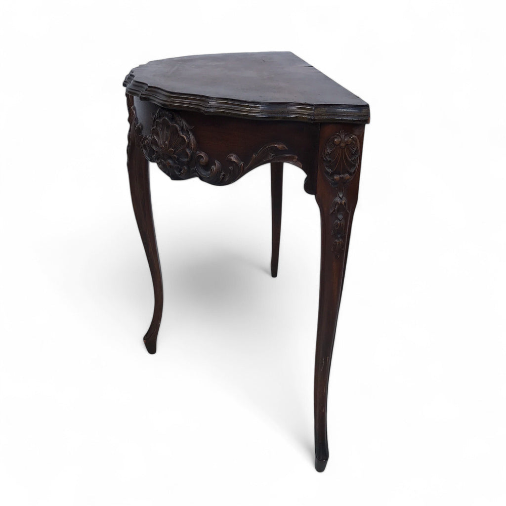 Antique carved dark wood console half circle table w/ Cabriole legs, side table, hallway table, end table, display table, SHIPPING price NOT INCLUDED