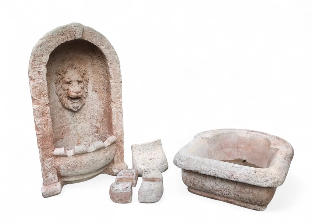 Vintage Cast Stone Lion Alcove Garden Fountain with bowl in Astoria Queens NYC