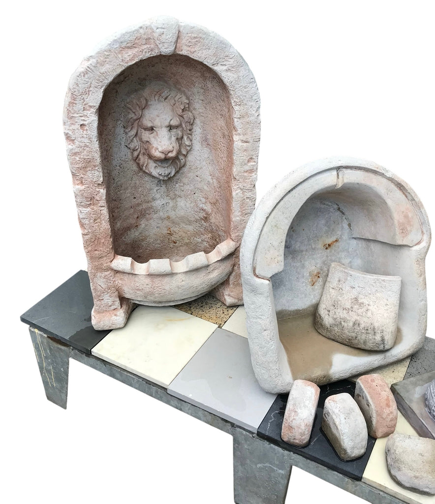 Vintage Cast Stone Lion Alcove Garden Fountain with bowl in Astoria Queens NYC