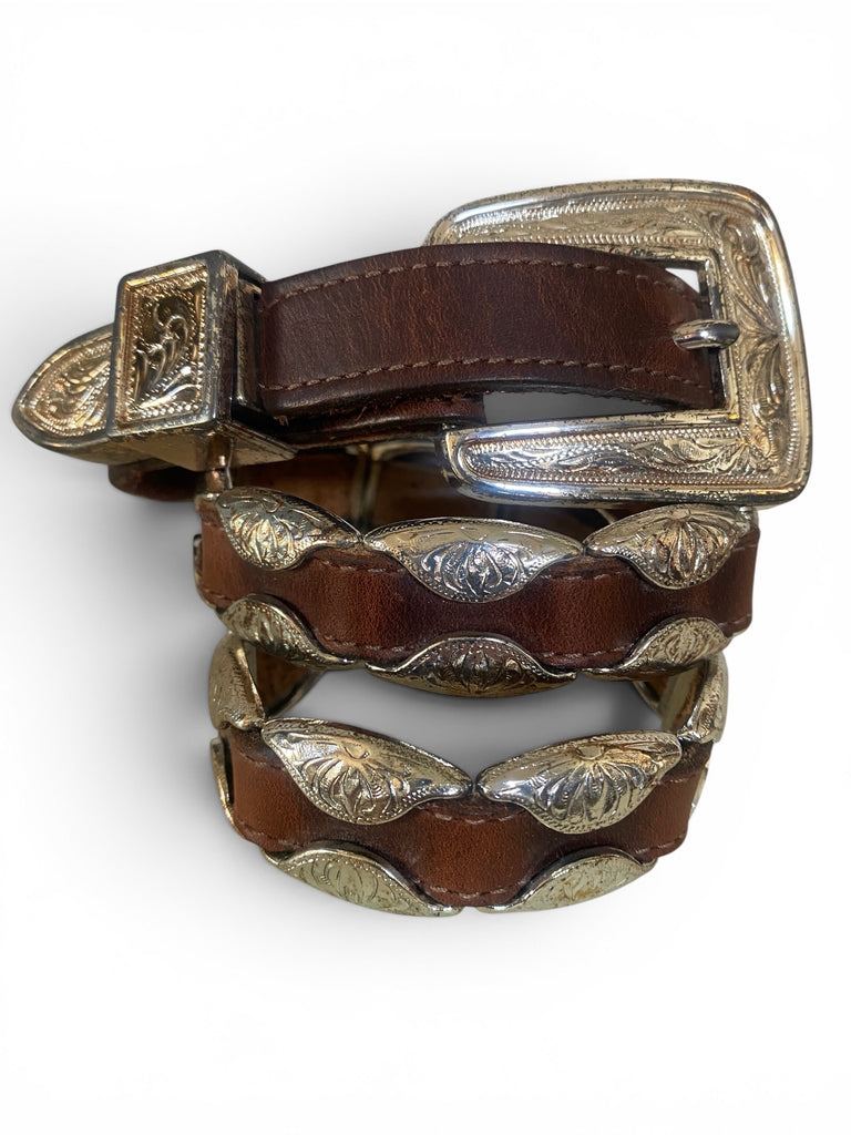 Size XS- 1990s Justin brown leather Concho Western belt w  display picture 3
