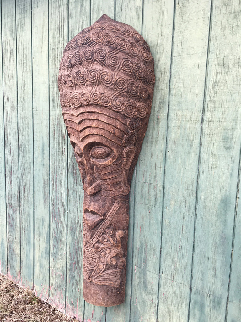 Vintage Huge Carved Tribal Wood Maori Oceanic African wall mask-  Statement Piece