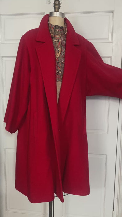 Vintage JAEGER Red Wool Swing Coat w/ pockets - Medium /Large