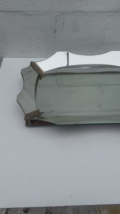 Antique Glass and Brass Scalloped Vanity Perfume Tray  FREE SHIPPING 