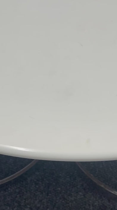 Milo Baughman Mid Century Round White Marble Top Dining Table with Chrome Base.  