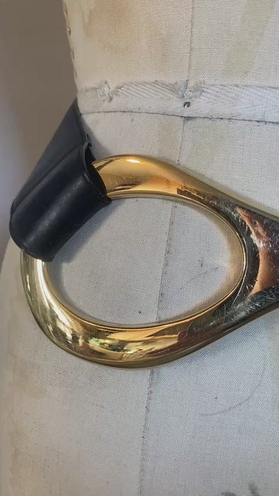 1996 GUCCI by Tom Ford  F/W Collection collectible oversized horse bit belt, gold-tone metal horse bit buckle , Size XS/S     FREE SHIPPING