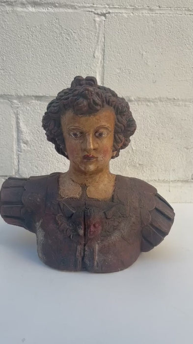 Vintage Spanish Colonial Revival Bust Sculpture Statue of St. Agnes