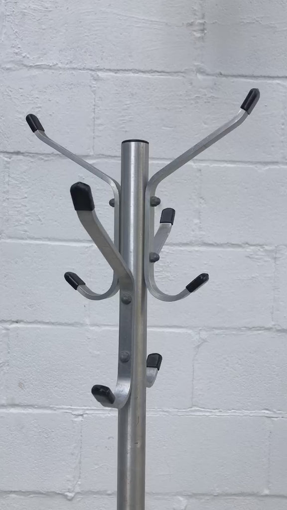  Mid Century Modern Standing Silver Metal Industrial Coat / Hat Rack