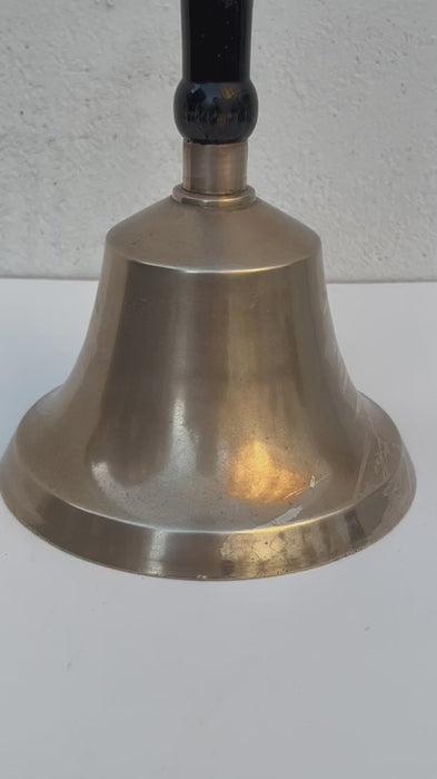 Large Antique Brass School Bell / Town Crier Bell with Wooden Handle        FREE SHIPPING