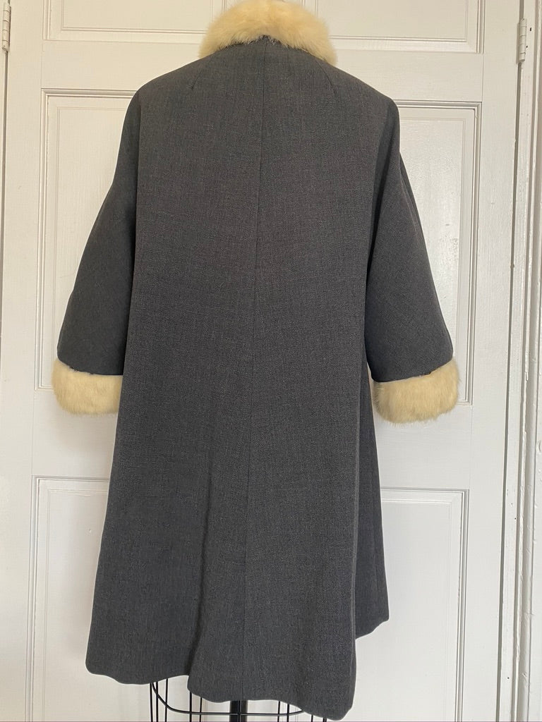1950s Styled by Stratton Gray and Mink Swing cape coat, Cape size Small/Medium 