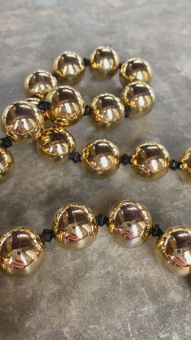 Vintage 1980s Chunky Long/ Double Strand Large Gold metal bead statement necklace